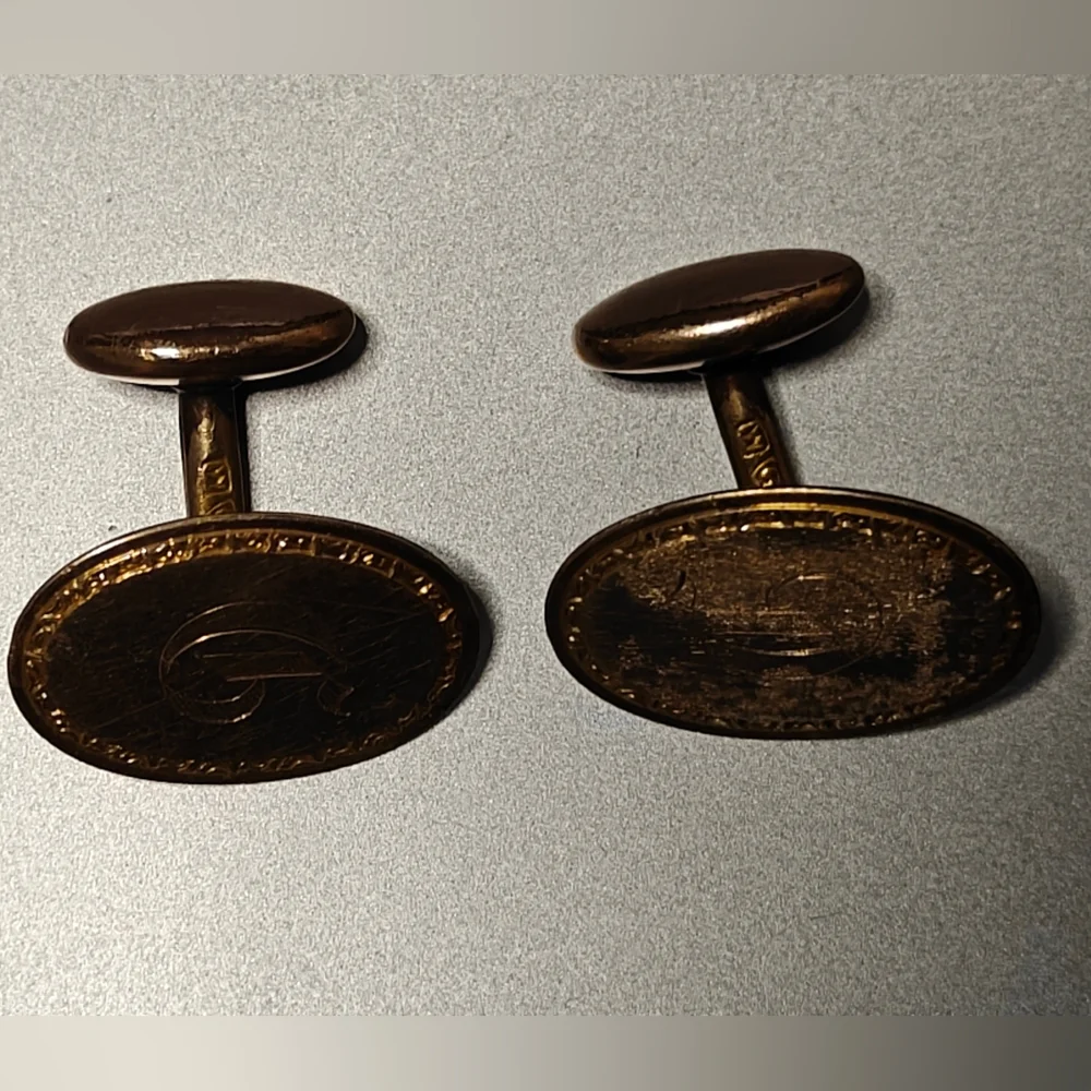 Antique 12K GF Yellow Gold Filled Oval Cufflinks With Monogram Letter d - Picture 7 of 8